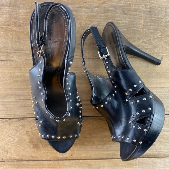 Marc Fisher black with silver studs sexy sling back heels, 7.5 - Picture 1 of 10